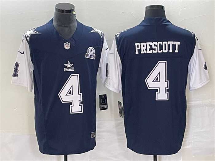 Mens Dallas Cowboys #4 Dak Prescott Navy 2023 F.U.S.E. With 1960 Patch Vapor Limited Stitched Jersey